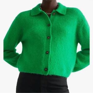And Other Stories Green Fuzzy Button-Up Cardi